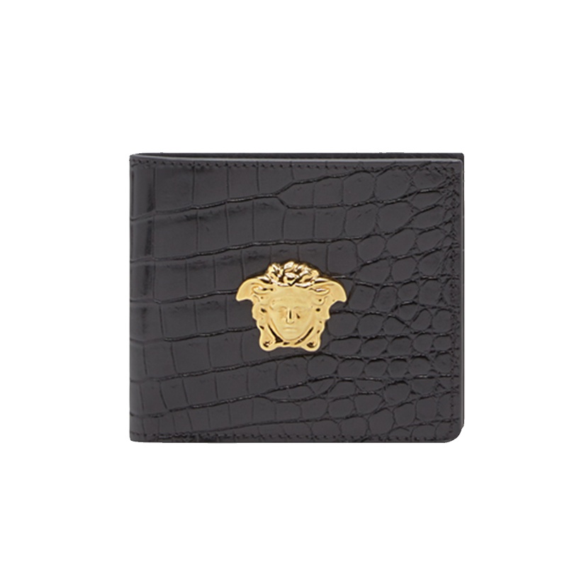 VERSACE 范思哲 男士黑色美杜莎金属头像鳄鱼纹皮革钱包轻奢品 DPU2463 DCOV4 D41OH