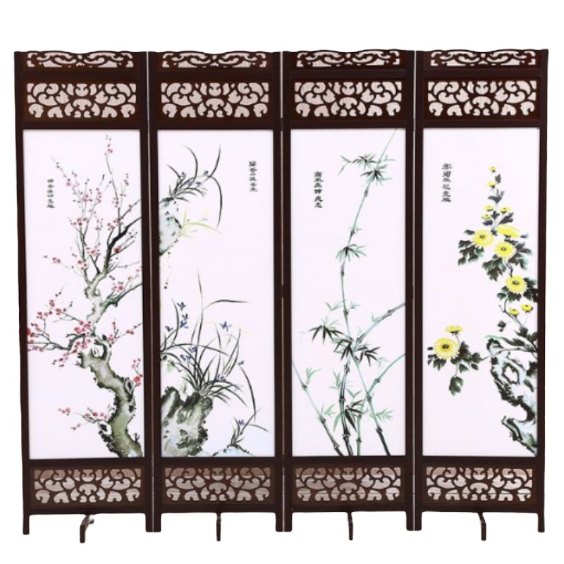 中式复古木质折叠推拉隔断屏风