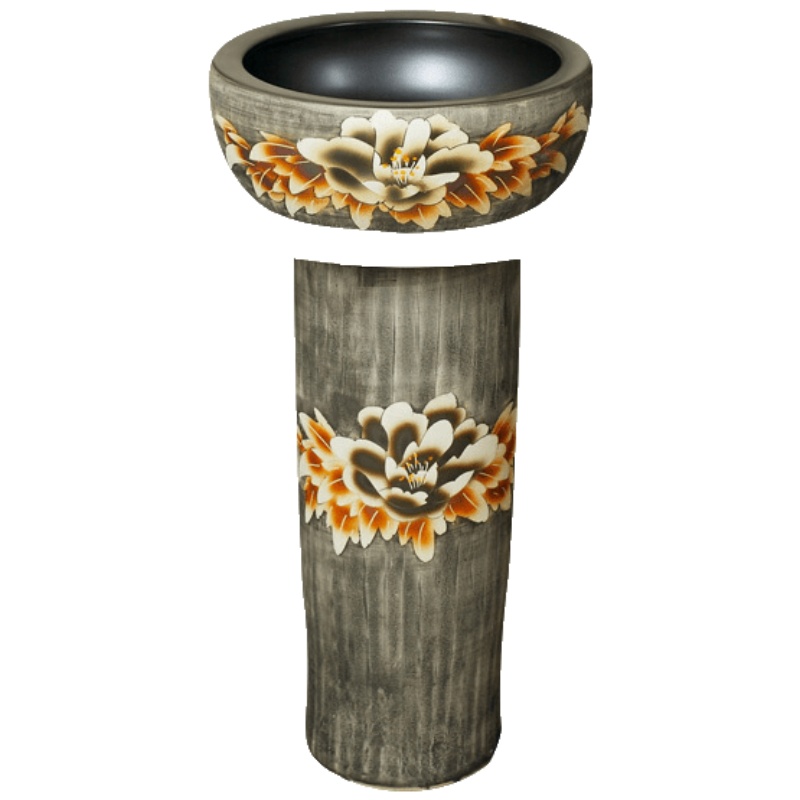 时尚家装陶瓷卫生间洗手盆立柱式洗脸盆一体落地式立式柱盆台盆阳台家用 放心购安心抵