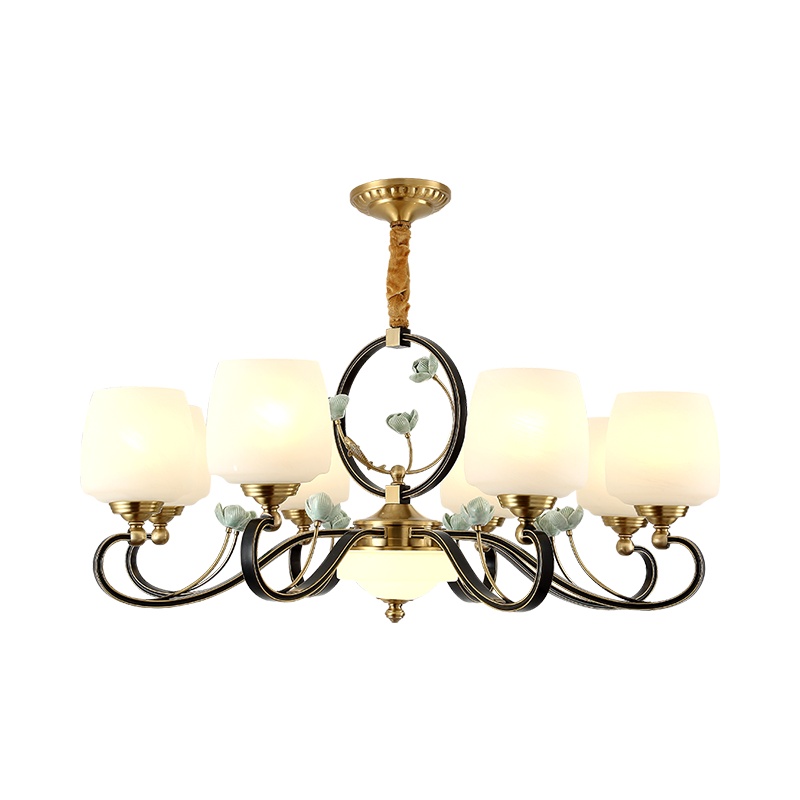 觅物 欧式全铜吊灯客厅灯餐厅书房卧室吊灯具美式乡村田园艺术设计大气陶瓷灯具别墅奢华复古灯饰