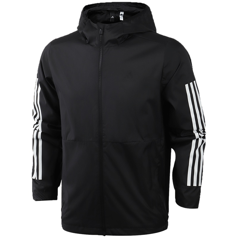 阿迪达斯男服装外套三条纹梭织连帽运动休闲服装FM9428