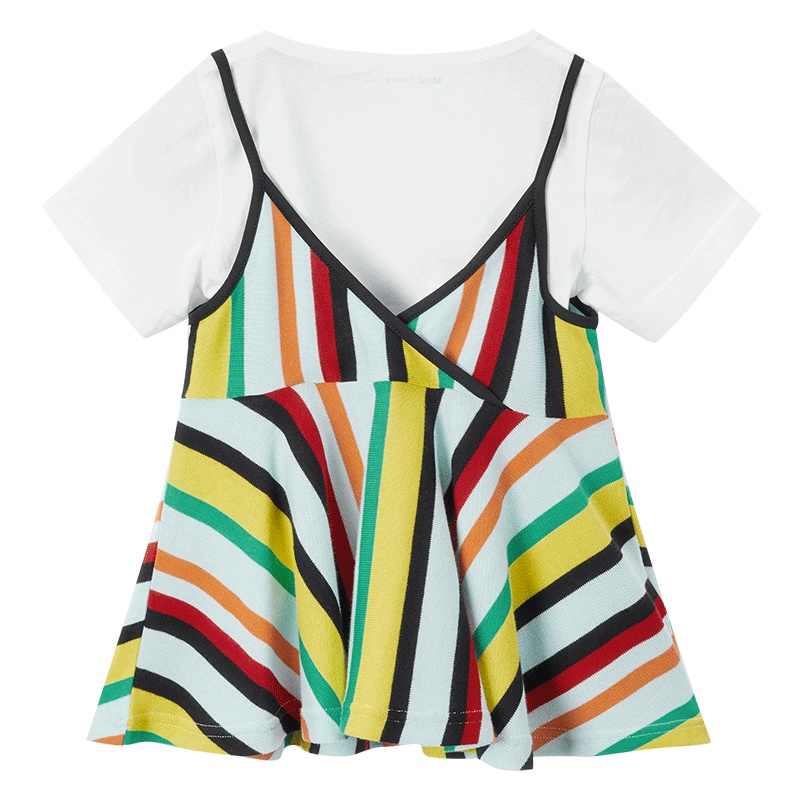 minipeace太平鸟童装女童T恤套装白色短t+撞色吊带衫春装新款