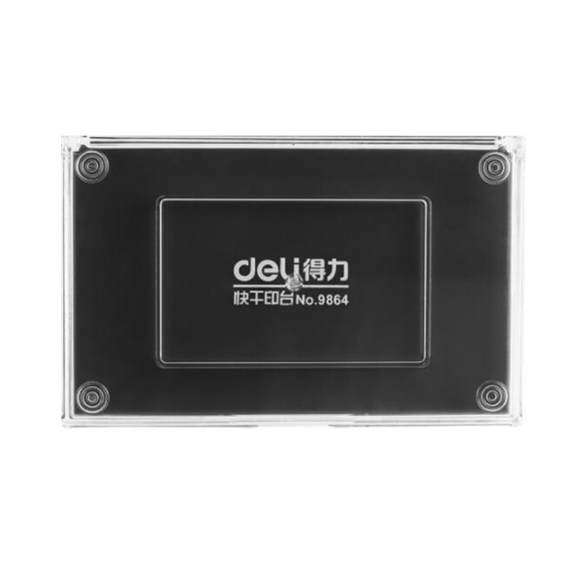 得力(deli)137*88mm透明外壳方形快干印台印泥 黑色