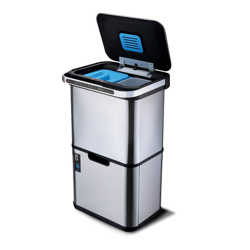 垃圾分类垃圾桶家用厨房环保家庭上海干湿不锈钢大号带盖双桶感应