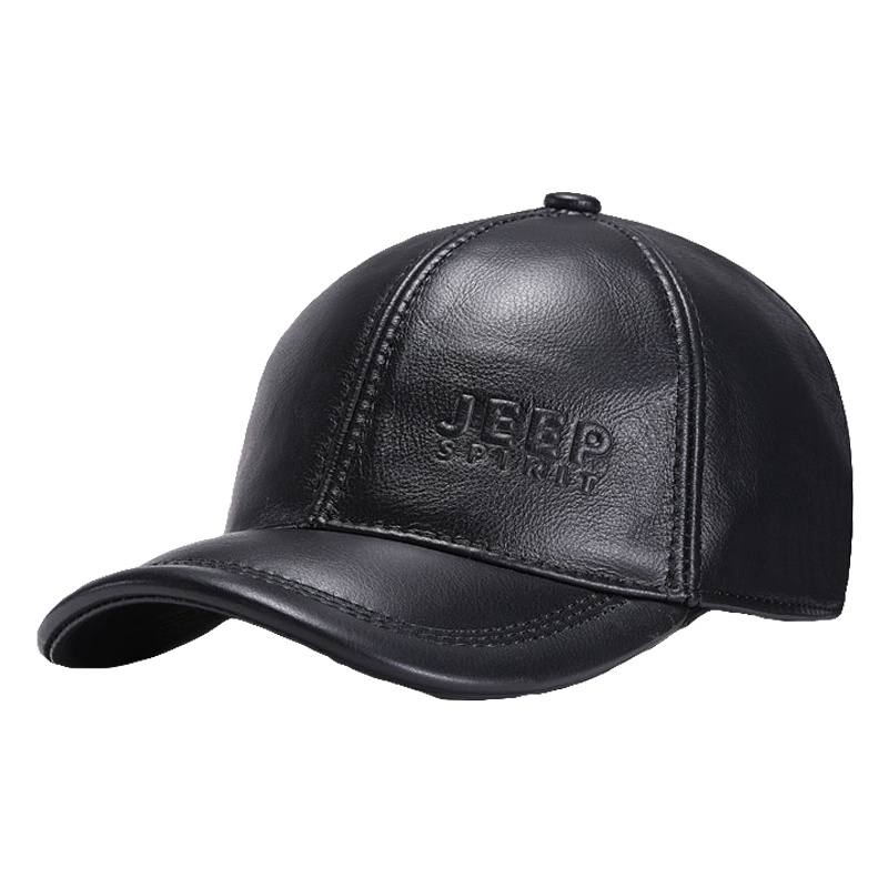 JEEP吉普正品外棒球帽男士真皮冬季头层牛皮中老年人保暖加厚帽子