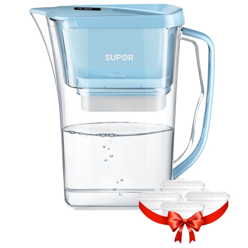苏泊尔(SUPOR)过滤净水器 家用滤水壶 自来水过滤器净水壶 J-UF01(蓝色)一壶四芯