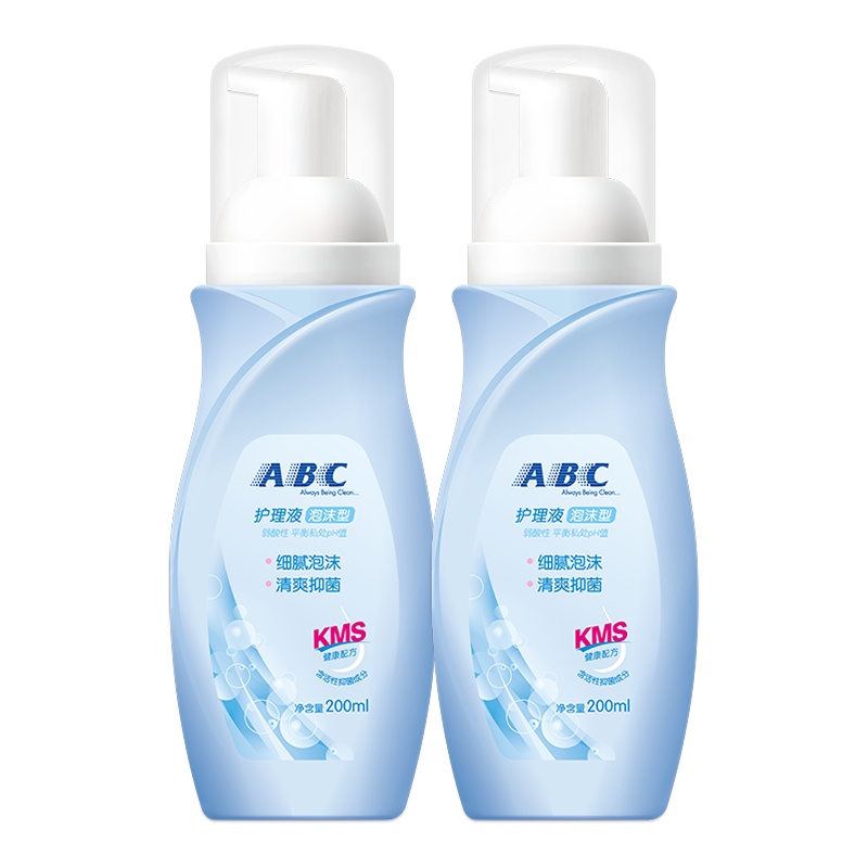 ABC卫生护理液 女性私处洗液弱酸性慕斯泡沫型(KMS护理配方)200ml*2瓶