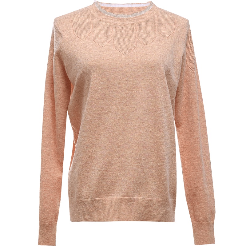 欧昵雪欧根纱圆领显瘦长袖针织衫上衣女套头打底毛衣