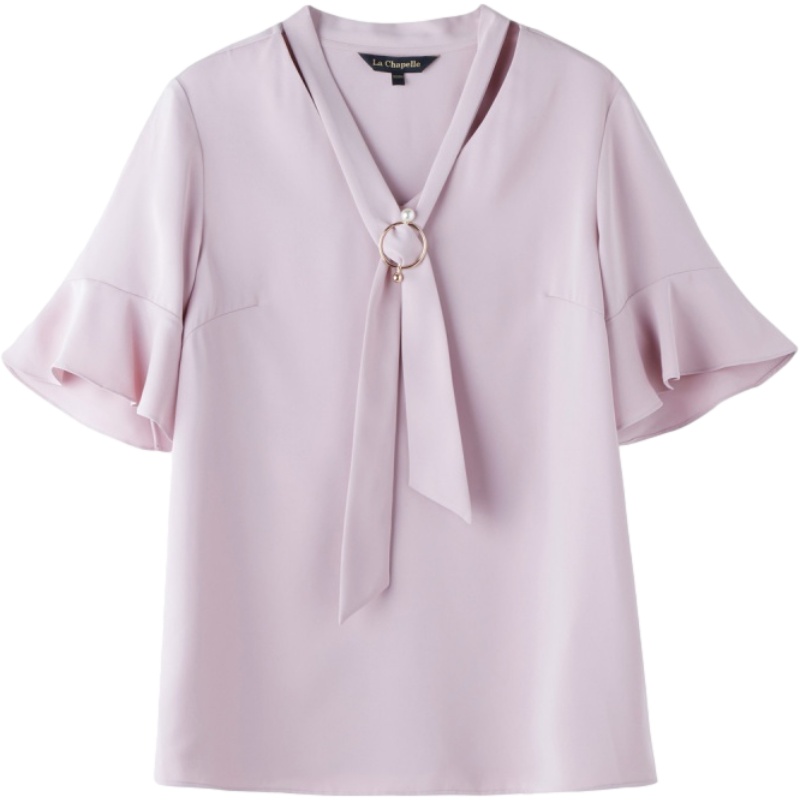 拉夏贝尔短袖衬衫女设计感小众夏宽松雪纺衬衣