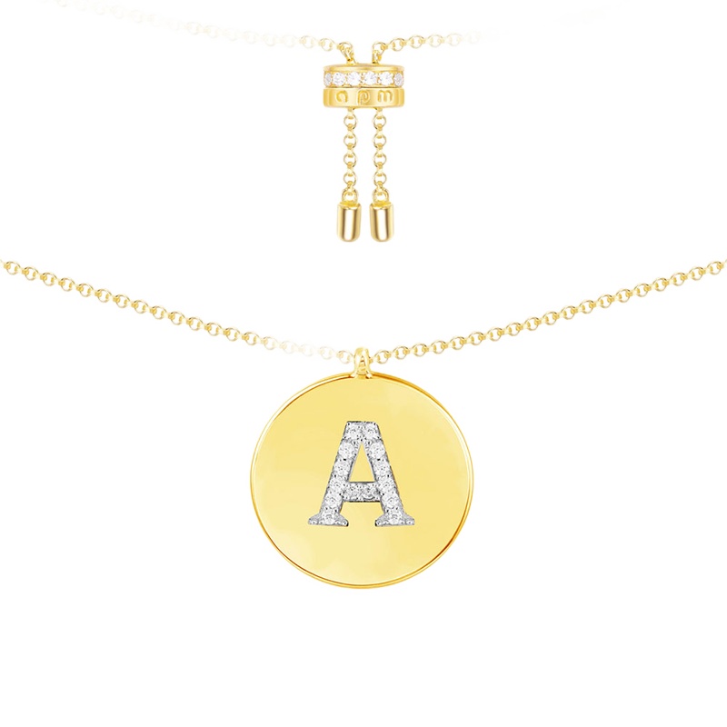 APM Monaco英文字母S925银项链女ins简约金色字母项链男女锁骨吊坠情侣圆牌硬币毛衣链颈链礼物
