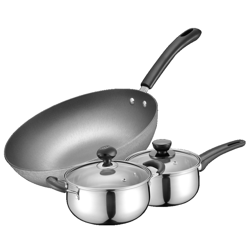 爱仕达(ASD) 铸铁炒锅不锈钢汤锅不锈钢奶锅家系列套装锅铁锅炒菜锅JX03CTN