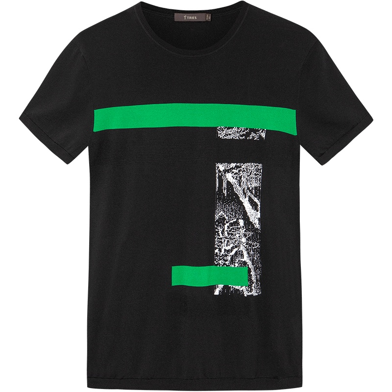 才子男装tries针织短袖T恤男士夏季新款修身撞色透气舒适圆领体恤