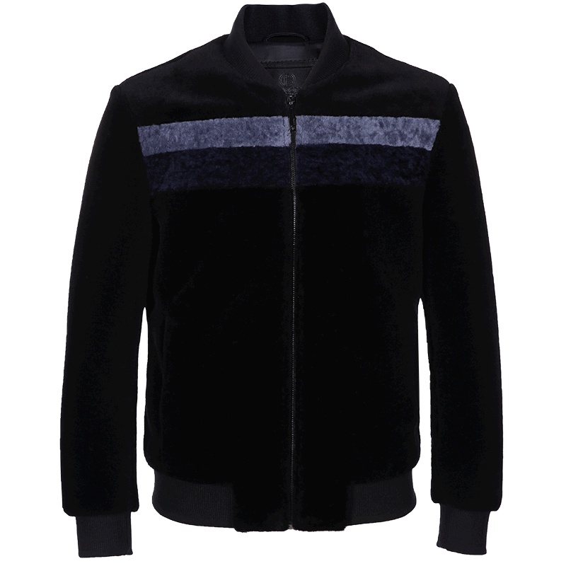 Brloote/巴鲁特男士商务休闲纯羊毛夹克 棒球领夹克外套 春秋装 黑色