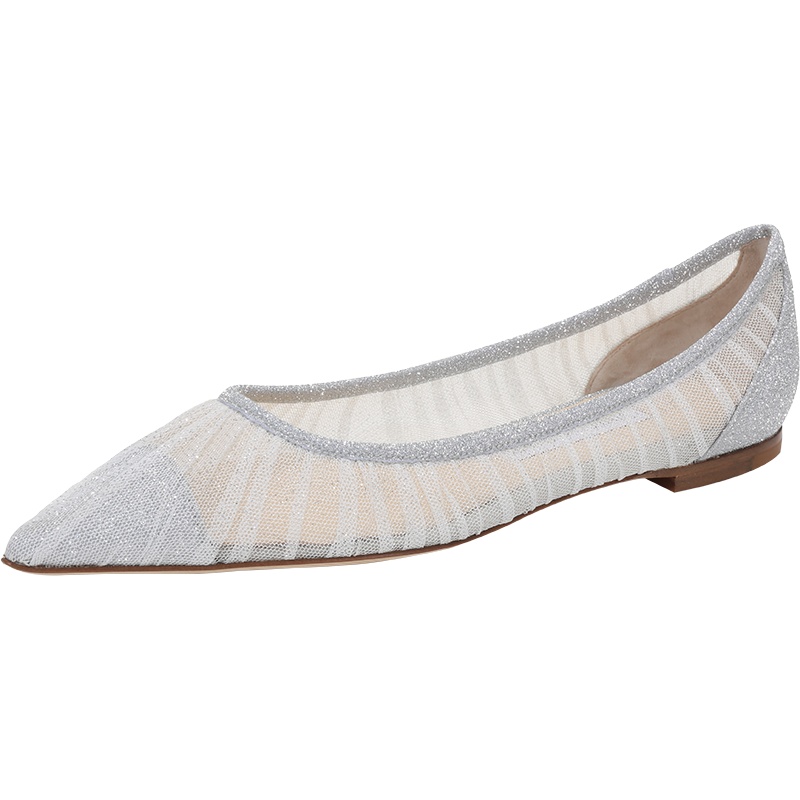 JIMMY CHOO周仰杰 女士 织物闪光装饰尖头平底鞋LOVE FLAT TFG 010