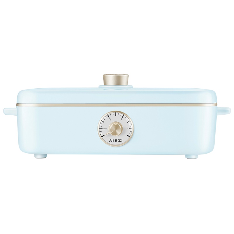 适盒A4BOX多功能料理锅烤肉电烤炉 网红小火锅烧烤蒸煮一体锅家用蓝色四件套