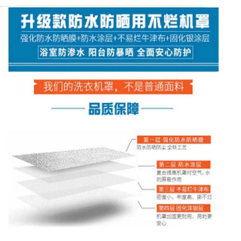 贝石 洗衣机罩 防水防尘防晒洗衣机罩套 全自动通用滚筒加厚防护盖布 滚筒7-10KG 银色L