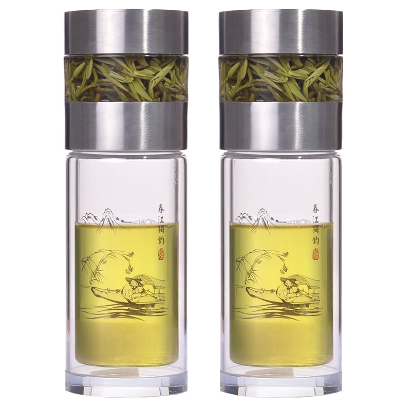 富光 茶水分离玻璃茶杯 双层创意带盖过滤玻璃茶杯TC-182 (个)