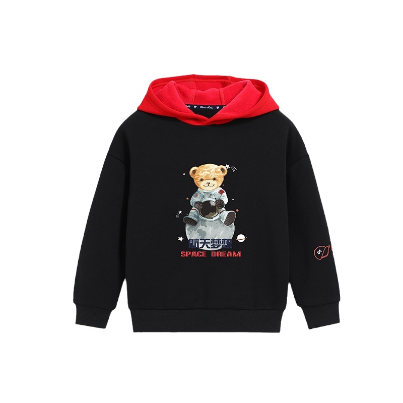 精典泰迪儿童卫衣男童加绒套头上衣宝宝加厚保暖带帽长袖衫