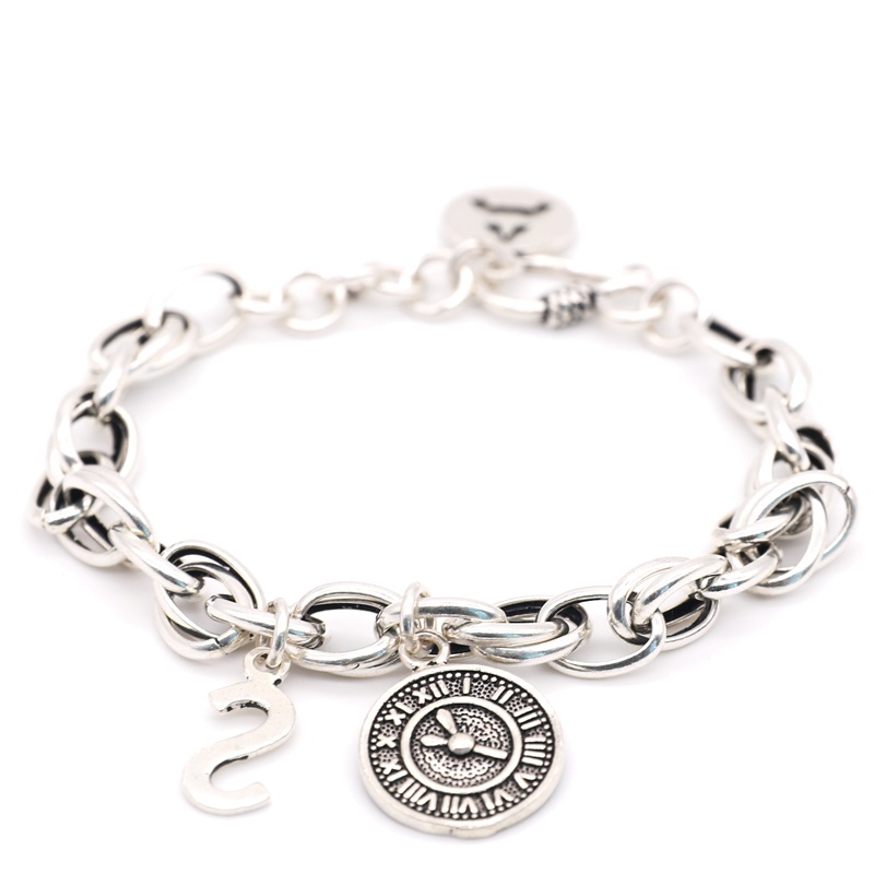 925银手链男泰银字母皇冠个性圆圈环环相扣开口调节男士手链复古细版