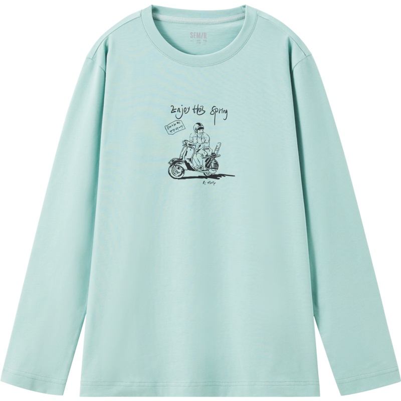 【满198减100预估价：49】森马长袖T恤男2021年春季新款韩版潮流图案舒适圆领白色打底衫男