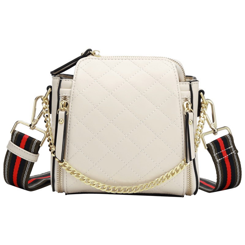 第九城（V.NINE）包包女包2019新款时尚斜挎包潮韩版菱格纹双拉链单肩包女