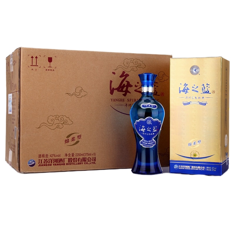洋河(YangHe)蓝色经典海之蓝 42度375ml*6整箱装浓香型白酒(新老包装随机发货)