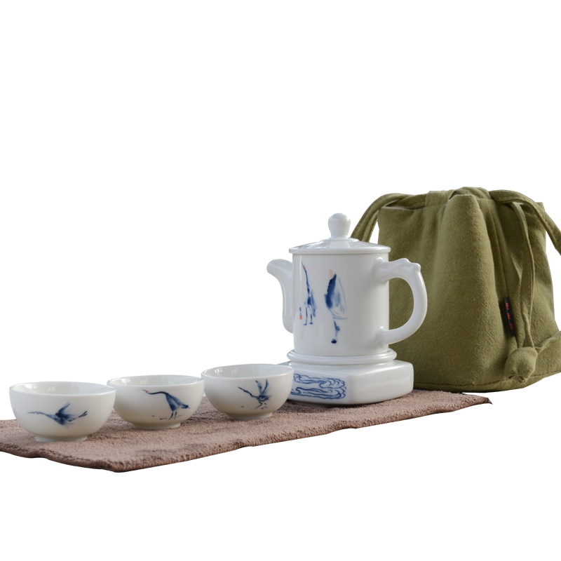 古镇陶瓷 景德镇旅行便携功夫茶具套装茶杯高白瓷企业定制刻字logo 茶旅套问贤图