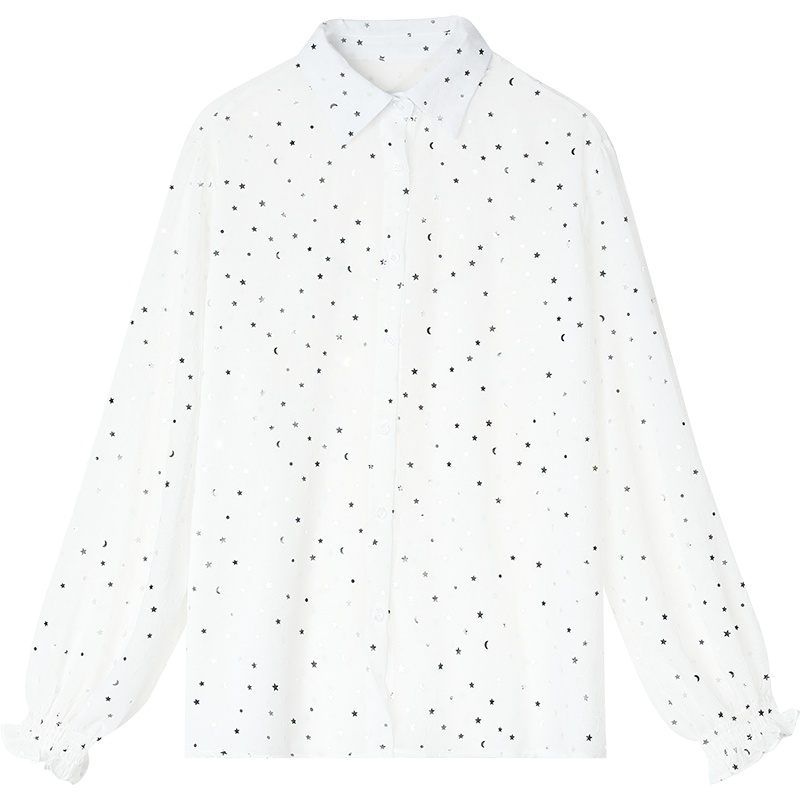 【新款】妖精的口袋亮片雪纺白衬衫女2020夏季垂感设计感长袖上衣