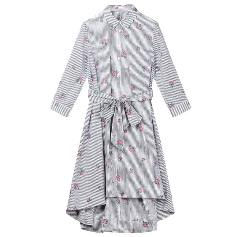 【热卖】碎花连衣裙女装2019秋冬新款韩版中长款长袖高腰衬衫a字百褶裙子