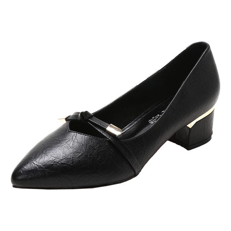 卡帝乐鳄鱼CARTELO19春夏女款尖头中低粗跟小皮鞋蝴蝶结浅口通勤女单鞋