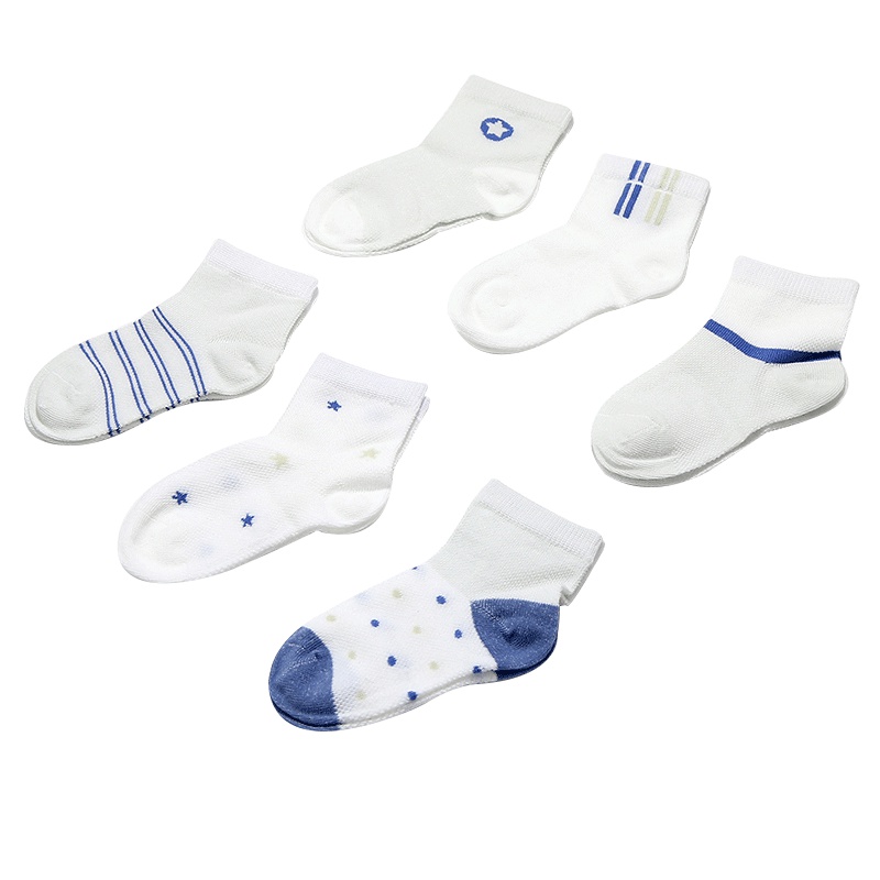 浪莎童趣纯棉短袜夏季新款星星点点袜6双装
