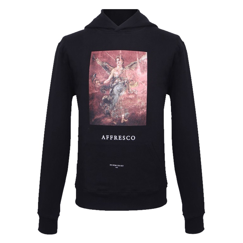 IH NOM UH NIT男士黑色棉质套头连帽卫衣NUW18218 009