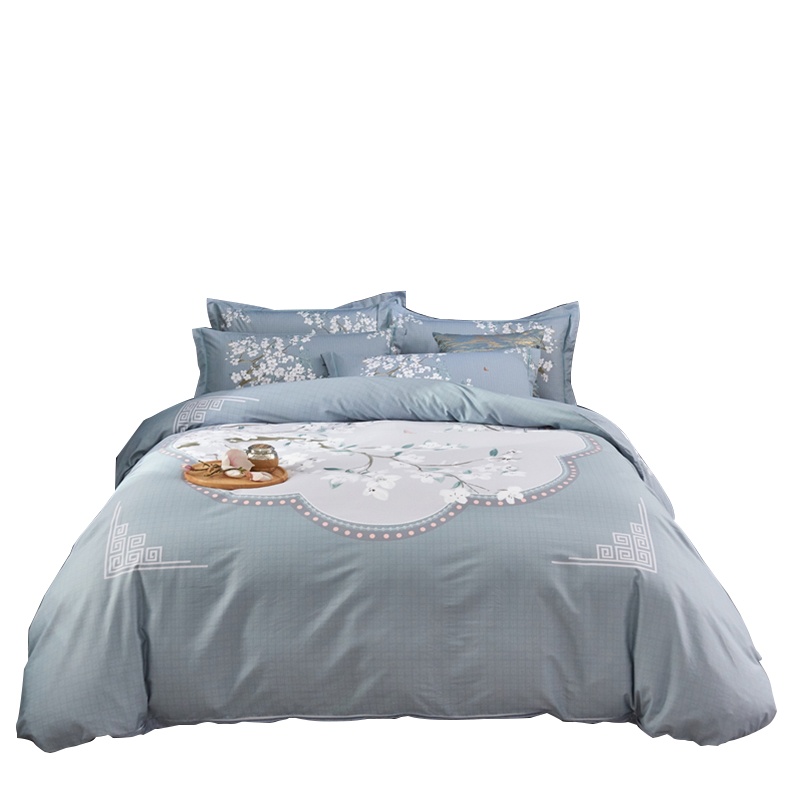 路易卡罗(Louiskellog) 爱丽丝纯棉印花四件套 锦苑 青灰色大花精品四件套 单个价