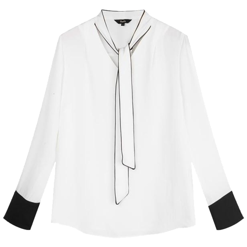 【热卖】拉夏贝尔2019秋新款韩版宽松百搭v领小清新白色长袖衬衫衬衣女2T000128