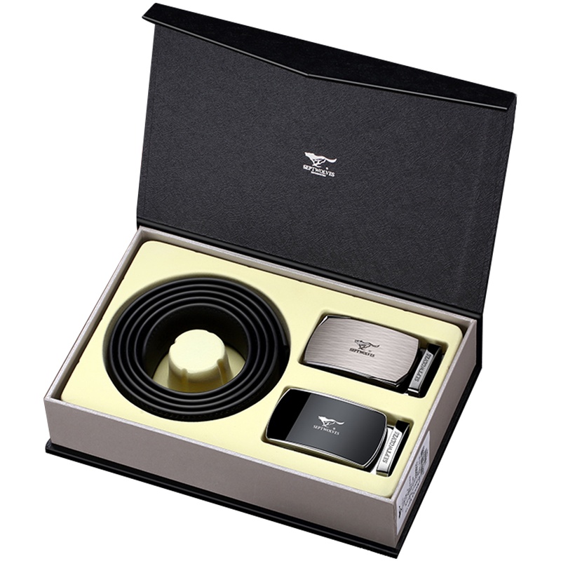 [送礼套装]七匹狼(SEPTWOLVES)双扣皮带礼盒 男士自动扣真皮皮带商务休闲腰带 高档礼物送父亲送男友生日礼物