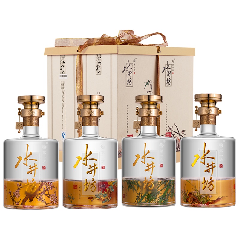 【官方旗舰店】水井坊 梅兰竹菊 礼盒装川酒 浓香型白酒 52° 600mL*4瓶
