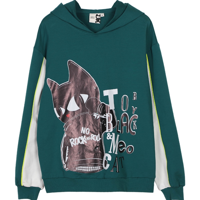 a02新款潮流少女卡通字母印花撞色拼接连帽卫衣女DTU5AB031KT