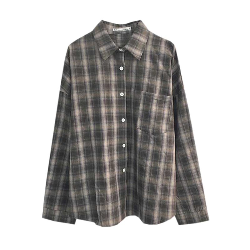 如熙格子衬衫女韩范宽松原宿风薄外套百搭学生长袖衬衫