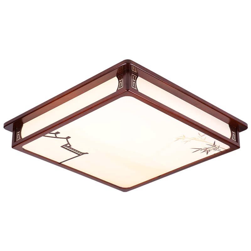 华阁 中式吸顶灯实木方形圆形LED现代中式仿古中国风卧室餐厅灯具8856、8857 W