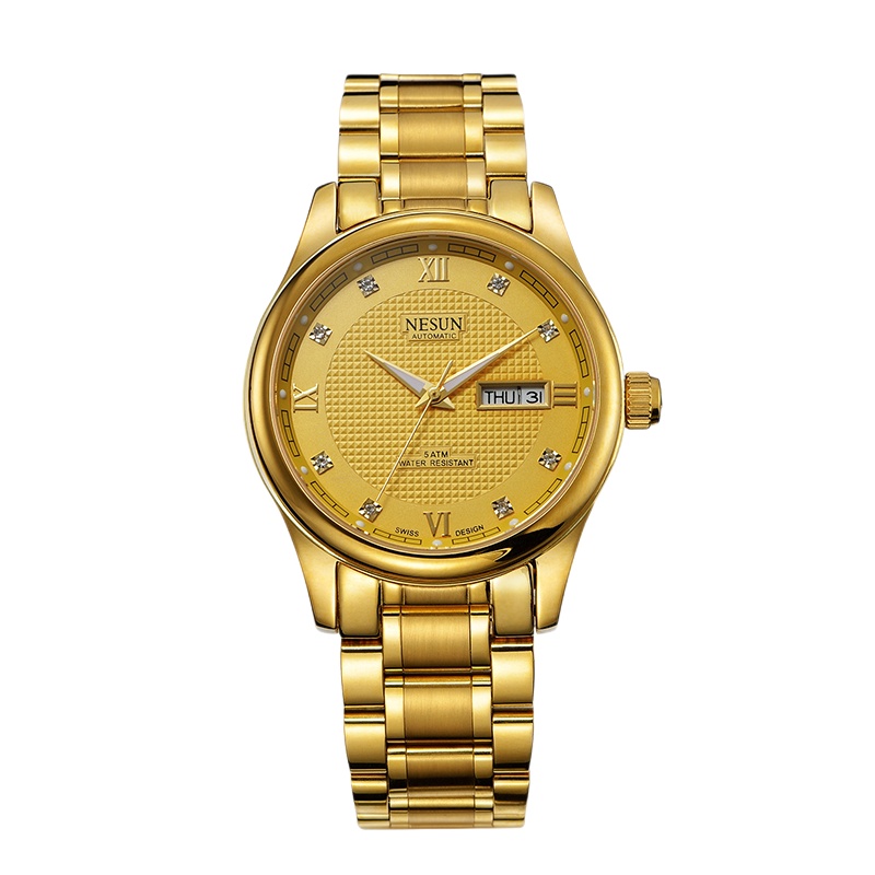 NESUN 尼尚 全自动背透机械表防水夜光双日历男士商务休闲手表MS9122B