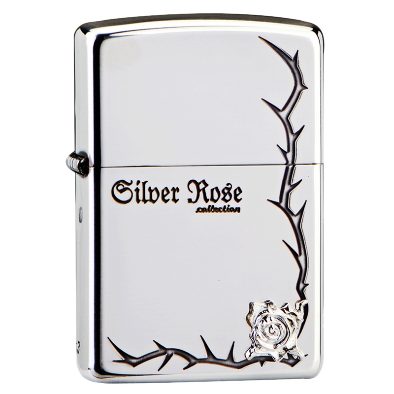 美国ZIPPO打火机 芝宝 纯银玫瑰镶嵌雕刻 爱情信物 纯银玫瑰 纯银玫瑰 中间