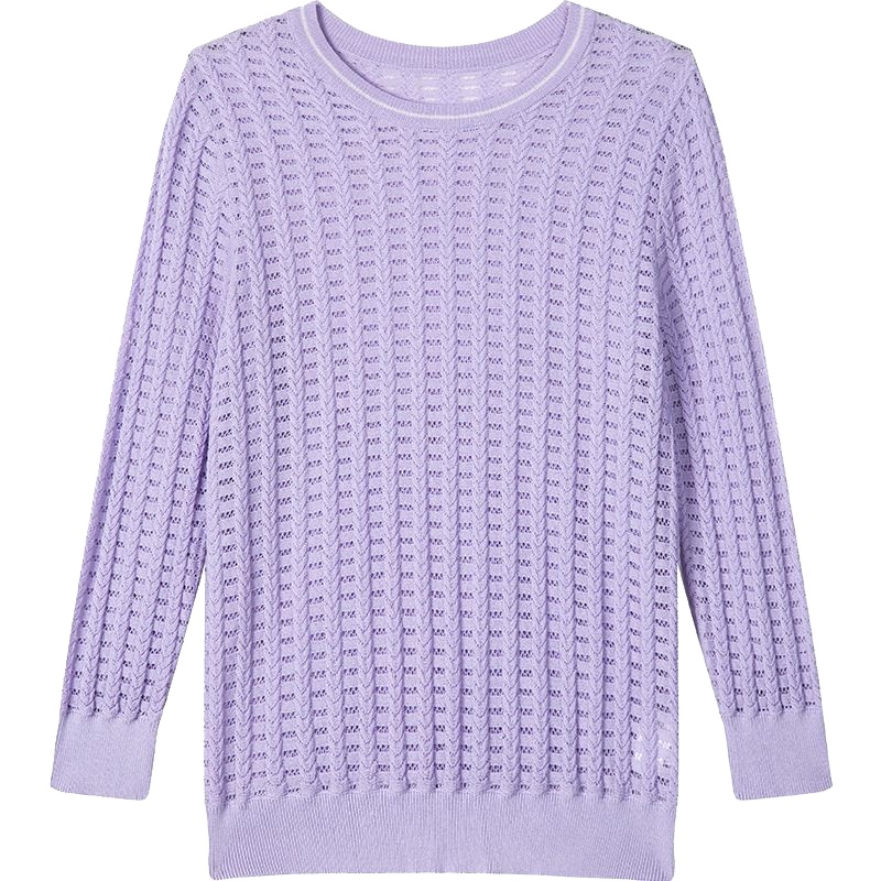 新款拉夏贝尔针织衫秋冬季新款百搭修身七分袖圆领套头毛衣上衣女士10018233