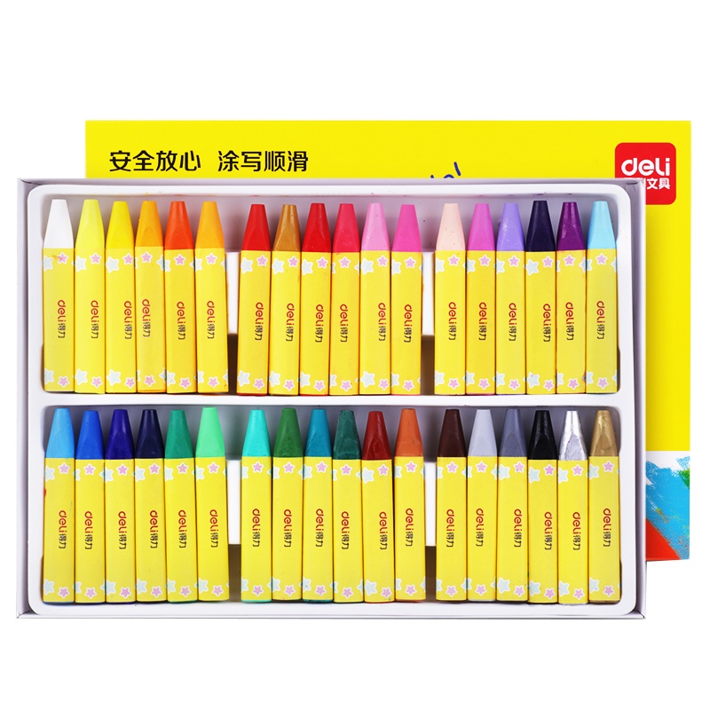 得力deli72081油画棒36色彩色套装蜡笔画画儿童初学者绘图涂鸦幼儿园三角笔杆宝宝练习学习美术手绘小学生用品文具