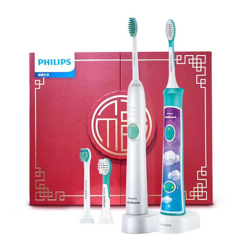 飞利浦(Philips)电动牙刷声波震动式家庭亲子礼盒 儿童男女充电式牙刷31000转/分钟 节日礼物HX6512/BP