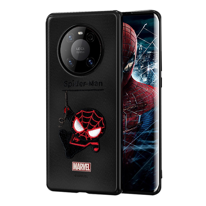 ESCASE 华为mate40pro手机壳huawei保护套硅胶 软边全包防摔刺绣男女同款漫威动漫 黑色蜘蛛侠