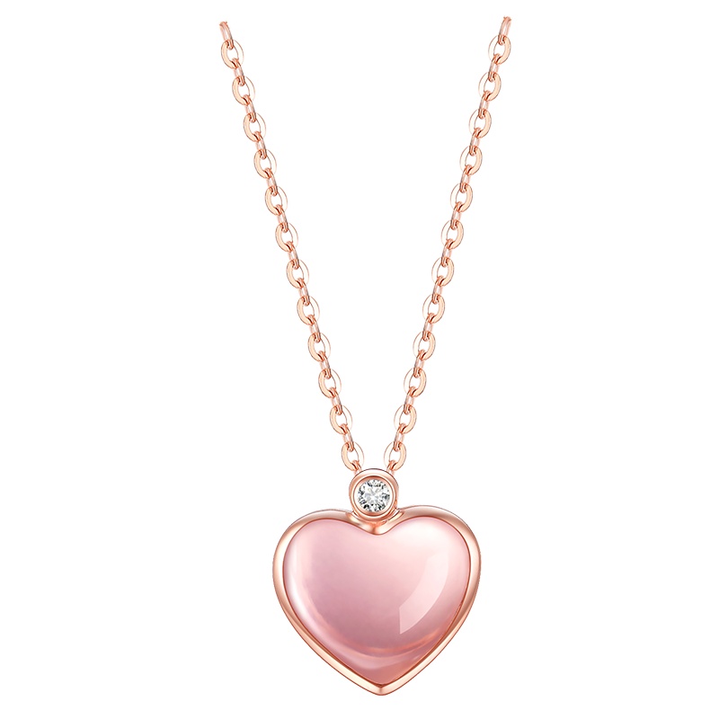 佐卡伊 浪漫的心 18K玫瑰金钻石吊坠1克拉心形芙蓉石镶钻吊坠时尚珠宝礼物