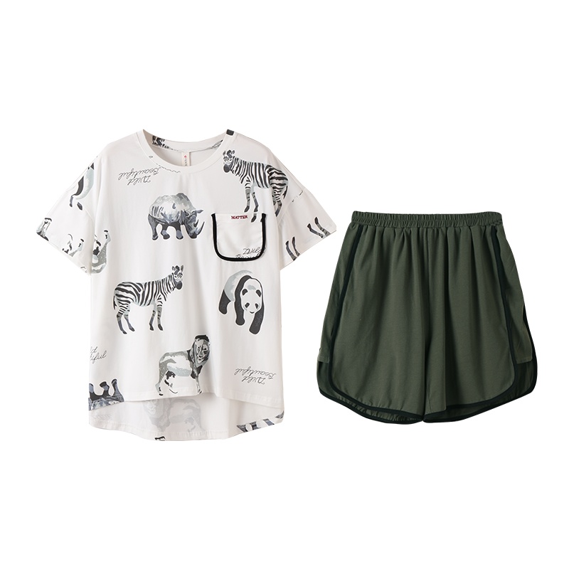 芬腾新款睡衣女夏季短袖短裤薄款纯棉卡通宽松可外穿家居服套装