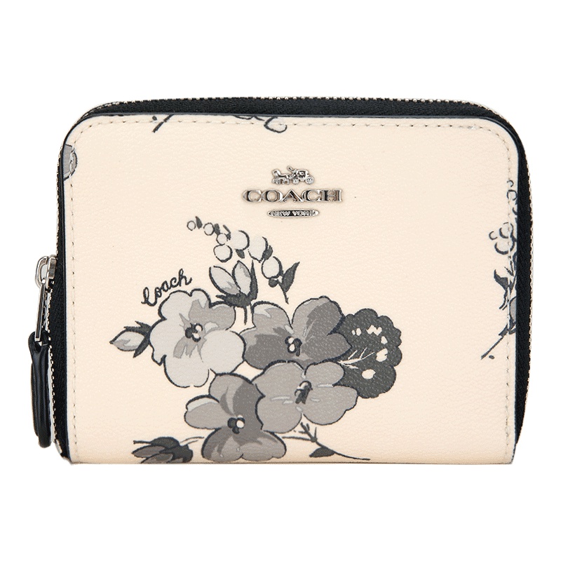 COACH 蔻驰 奢侈品 女士米白色印花皮革短款钱包钱夹