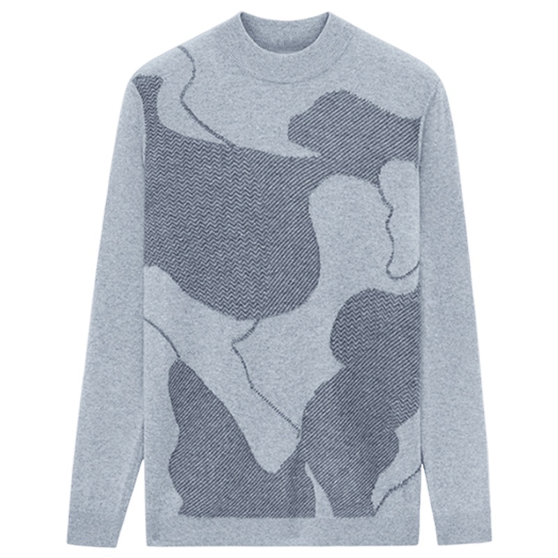 鄂尔多斯ERDOS 秋冬半高领纯羊绒提花休闲羊绒衫男士针织衫/毛衣