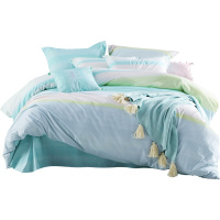 梦洁(MENDALE)家纺 MEE出品 纯棉印花四件套蓝溪简约撞色ins风1.8m床全棉床上用品床品套件被套床单枕套